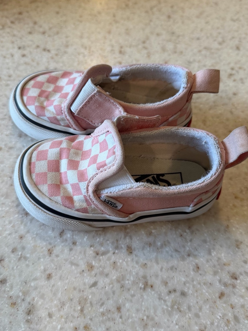 Vans Pink and White Checkerboard Slip-On Sneakers size 4 toddler
